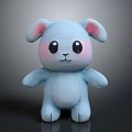 Light blue plush rabbit stuffed toy with pink ears big black eyes and cute expression