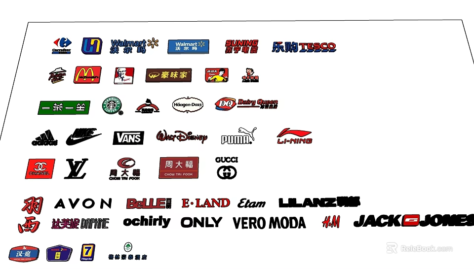 Colorful Collection of Various Famous Brand Logos from Different Global Companies 3d model 