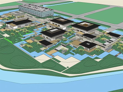 Traditional Chinese Architectural Complex Design With Water Features Green Spaces And Gardens 3d model