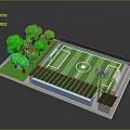 Outdoor Football Field With Professional Lighting Equipment Canopy And Green Trees Facilities