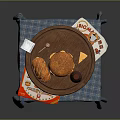 Hamburger And Sandwich With Coca-Cola Coffee On Wooden Tray Plaid Tablecloth