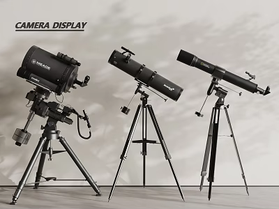 Three Different Entertainment Electronics Telescopes with Tripod Stands on 3d model