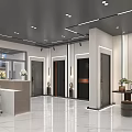 Modern Lobby Interior Design With Marble Walls Elevator Doors Lighting And Reception Desk 3d model
