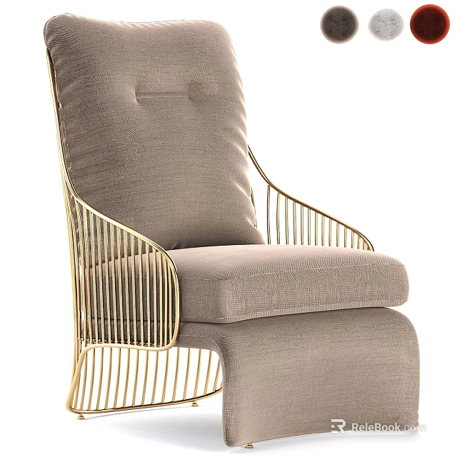 Modern Upholstered Accent Chair With Gold Metal Frame And Soft Comfortable Cushion 3d model 
