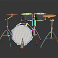 Shiny Metallic Drum Set With White Heads Cymbals And Metal Stands