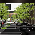 Modern Sales Office Building With Glass Facade And Green Trees In Urban Setting