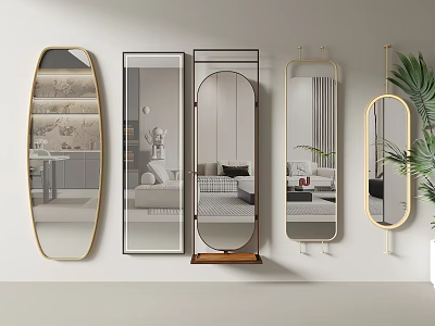 Stylish Bathroom Mirrors With Various Shapes And Frames 3d model