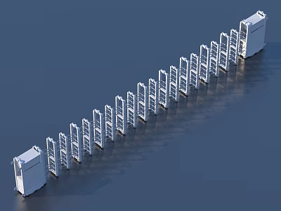 White Retractable Gate With Extendable Panels And Metal Framework Structure 3d model