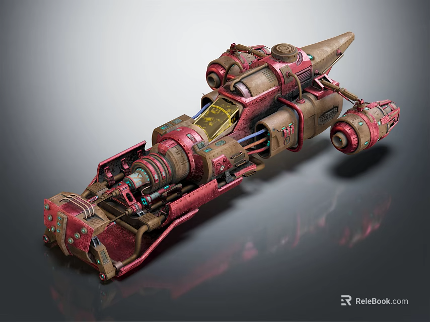Futuristic Sci Fi Spaceship With Detailed Red Brown Mechanical Industrial Design 3d model 
