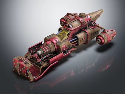 Futuristic Sci Fi Spaceship With Detailed Red Brown Mechanical Industrial Design 3d model