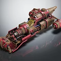 Futuristic Sci Fi Spaceship With Detailed Red Brown Mechanical Industrial Design