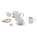 Elegant Tea Set With Teapot Cups Saucers Milk Jug And Macarons 3d model