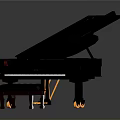 Black Grand Piano With Illuminated Interior And Matching Bench For Home Decor