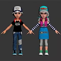 Two Cartoon Characters In Casual Clothing With Hats Glasses Backpack And Apron