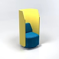 Modern Single Seater Sofa With Yellow Frame And Blue Cushion Design