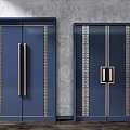 Elegant Modern Double Doors With Navy Blue Surface And Gold Decorative Patterns 3d model