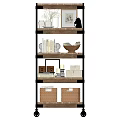 Multi tiered Wooden Metal Shelf Unit With Books Decorative Items And Storage Boxes