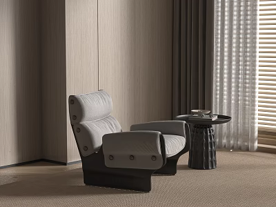 Modern Leisure Chair With Soft Cushion And Side Table In Warm Living Room Interior 3d model