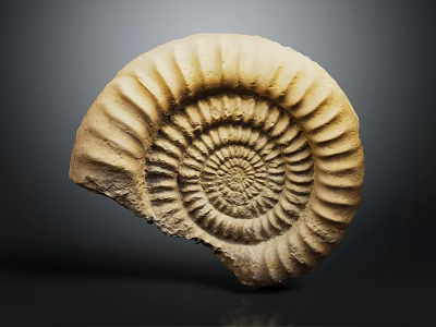 Ancient Marine Ammonite Fossil With Spiral Shape And Detailed Ridges On Dark Background 3d model