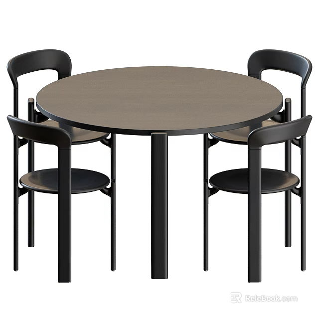 Modern Black Round Table with Four Chairs Dining Set for Home 3d model 