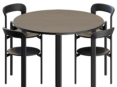 Modern Black Round Table with Four Chairs Dining Set for Home 3d model