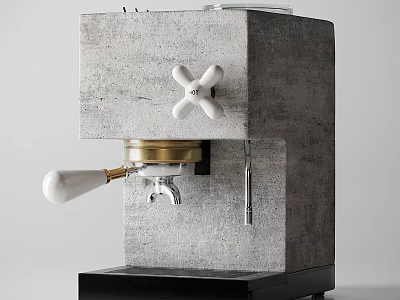 Concrete Kitchen Espresso Machine With White Knobs Gold Accents And Black Base 3d model