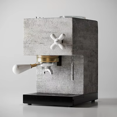 Concrete Kitchen Espresso Machine With White Knobs Gold Accents And Black Base 3d model