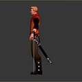 3D Blonde Male Character in Red Vest Black Shirt Brown Pants with Sword Standing