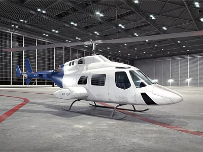 Passenger Plane Parked In Large Hangar With Ceiling Lights And Metal Walls 3d model