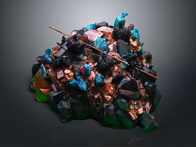Garbage Pile With Colorful Plastic Bags Bottles And Mixed Waste Debris 3d model
