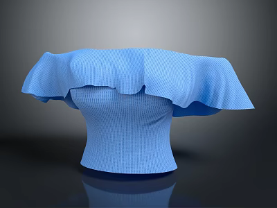 Fashionable Blue Knitted Fitted Top With Ruffled Collar And Flowy Hem 3d model