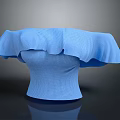 Fashionable Blue Knitted Fitted Top With Ruffled Collar And Flowy Hem