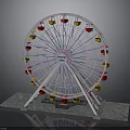 Star Ferry Ferris Wheel With Red Yellow Cabins White Supports Gray Platform