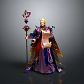 Fantasy Character In Elaborate Purple Red Attire Holding Ornate Staff And Scroll