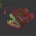 Deep Sea Anglerfish With Large Mouth Glowing Lure Sharp Teeth And Red Fins 3d model