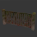 Stone Post Garden Fence With Vertical Bars Moss Covered Rust Red Green Traces