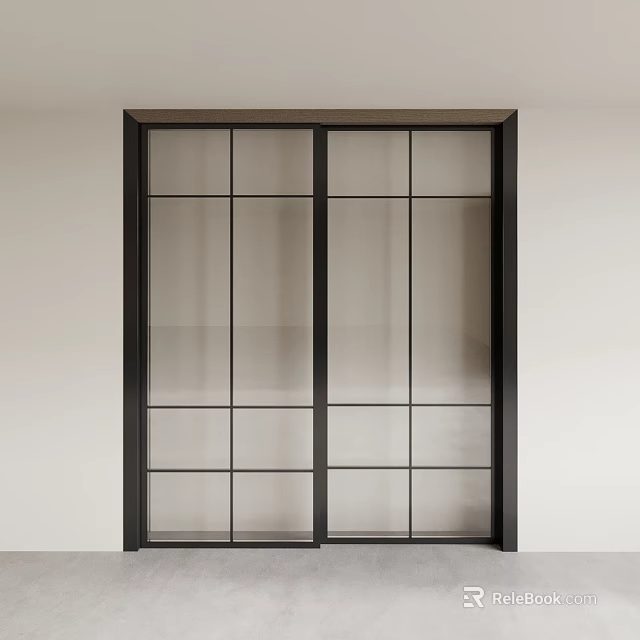 Modern Sliding Doors With Black Frame And Glass Panel Design For Home Interior 3d model 