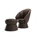Modern Brown Leather Single Sofa Set With Curved Design And Ottoman 3d model