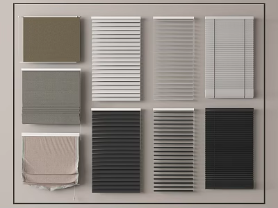 Assorted Window Blinds In Different Colors And Designs For Home Interiors 3d model