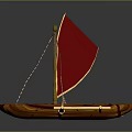 Wooden Water Transport Boat With Red Sail And Raft Structure Design