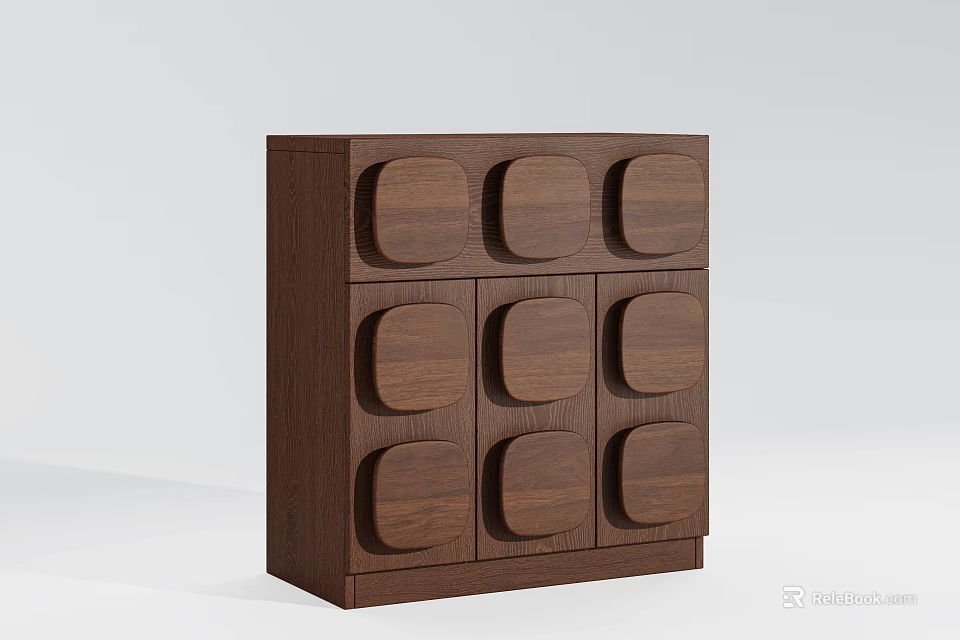 Modern Walnut Decorative Cabinet With Circular Panel Design And Simple Structure 3d model