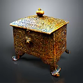 Antique Decorative Chest With Intricate Carvings Golden Finish And Claw Feet