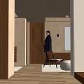 Modern Living And Dining Room Interior With Wooden Elements Beige Walls And Simple Chair