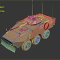 Armored Military Vehicle With Six Wheels Front Plow And Antennas Design