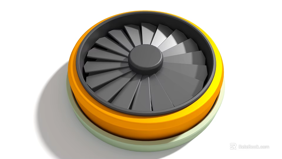 Industrial Equipment Circular Structure With Yellow Outer Ring Gray Blades And Green Base 3d model 