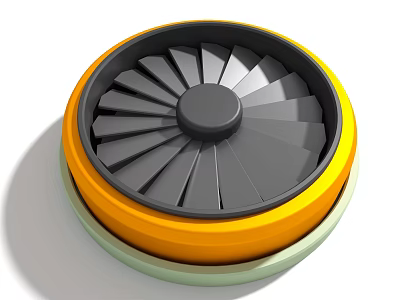 Industrial Equipment Circular Structure With Yellow Outer Ring Gray Blades And Green Base 3d model