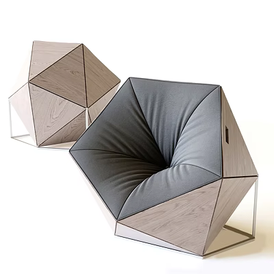 Unique Modern Geometric Sofa With Wooden Frame And Gray Upholstered Cushion 3d model