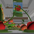 Interactive Zone With Giant Tomato Orange Cherry Sculptures Flowers And Mall Area