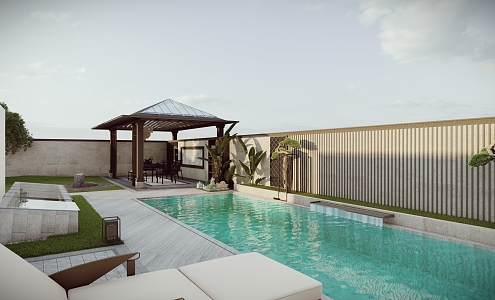 Modern courtyard villa courtyard view 3d model