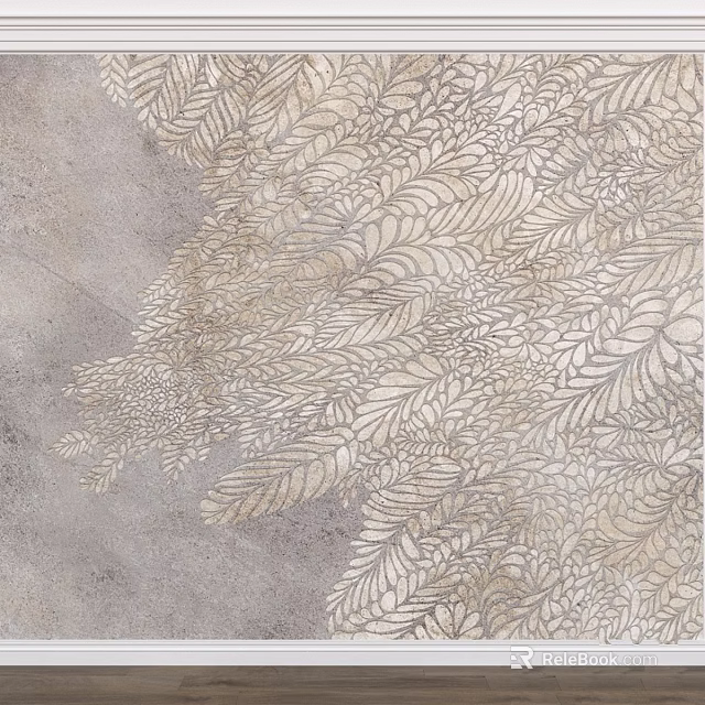 Artistic Decorative Components Featuring Intricate Leaf Patterns In Beige Gray Textured Design 3d model 